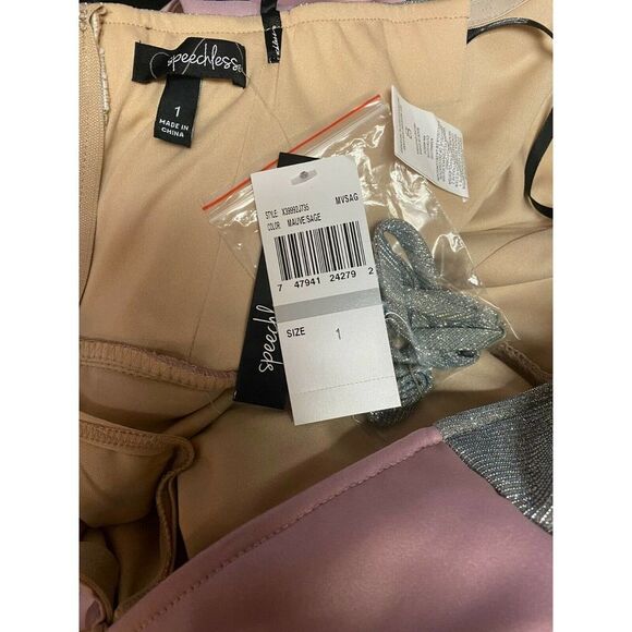 Speechless Spaghetti Strap Satin Silver Sparkle Tulle Evening Gown Prom Dress - Picture 3 of 12